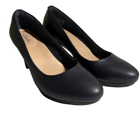 Clarks Shoes - Clarks Collection Women's Navy Blue Leather Heels Size 8.5 Ultimate Comfort